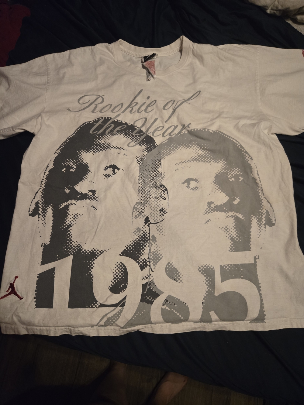 Jordan White Short-Sleeve Tee with Gray Graphic '1985 Rookie'